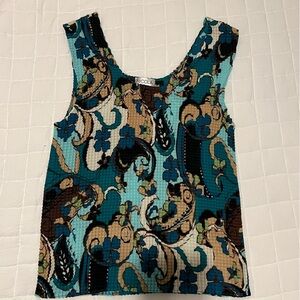 Nicola Paisley women’s tank shirt. Size Large. Brown , teal, black, cream